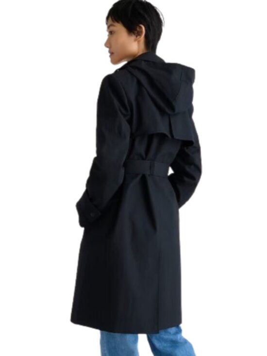 NWT JCREW NEW Icon Trench Coat Womens 4 P Petite Black Hooded Belt Jacket BF458 - Picture 3 of 12